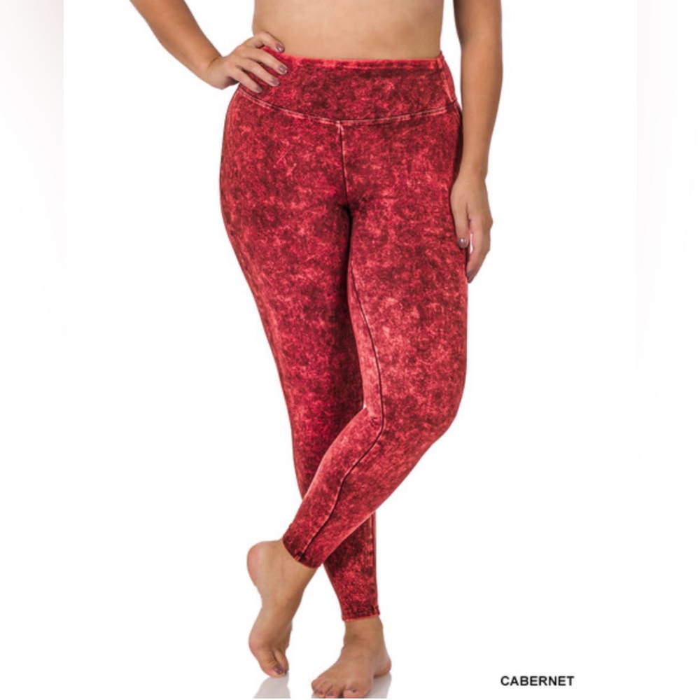 Zenana Plus Size Mineral Washed Leggings Wide Waistband Yoga